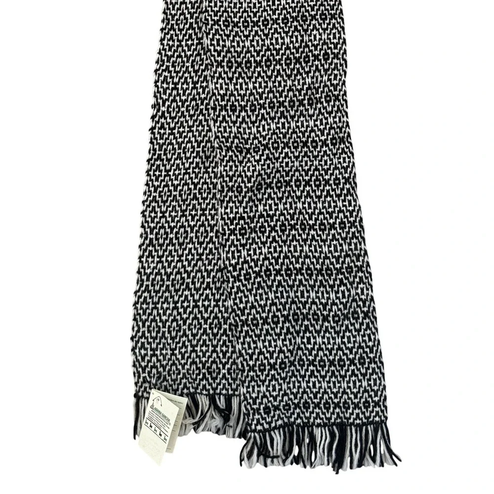 Awana Kancha Baby Alpaca Scarf Handmade Peruvian Geometric Black White‎ Fringe